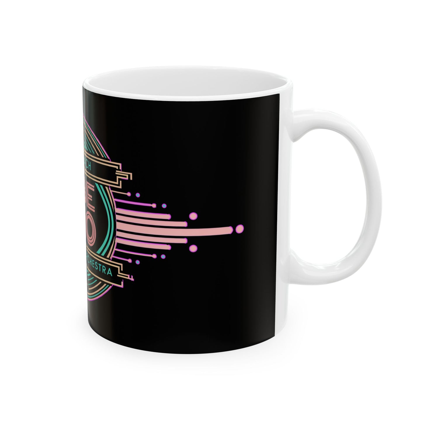 SoBe Sho Neon Art Deco Ceramic Mug — South Beach Sound Healing Orchestra (11oz, 15oz)