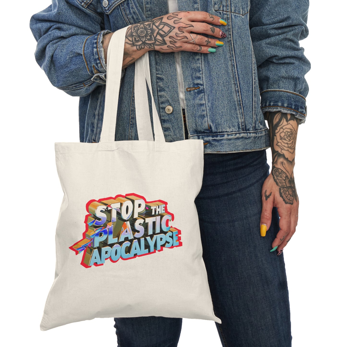 Natural Tote Bag_“Stop the Plastic Apocalypse” Tote – Signal Gear™ Utility Carrier