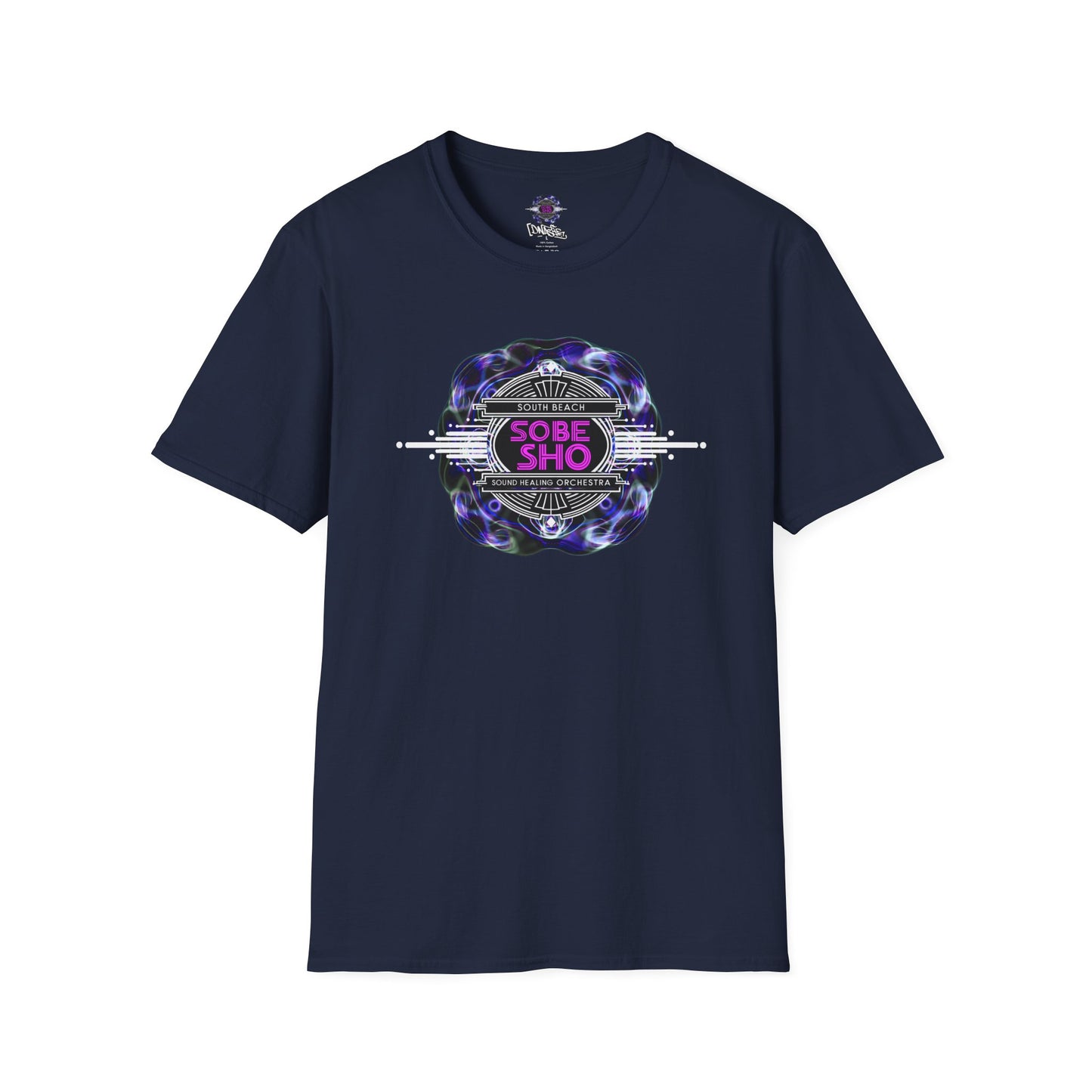 Retro Resonance Unisex Softstyle T-Shirt, Cosmic Vibe Graphic Tee for Soundhealing, Yoga, Mediation, Festivals, Music Lovers Tee
