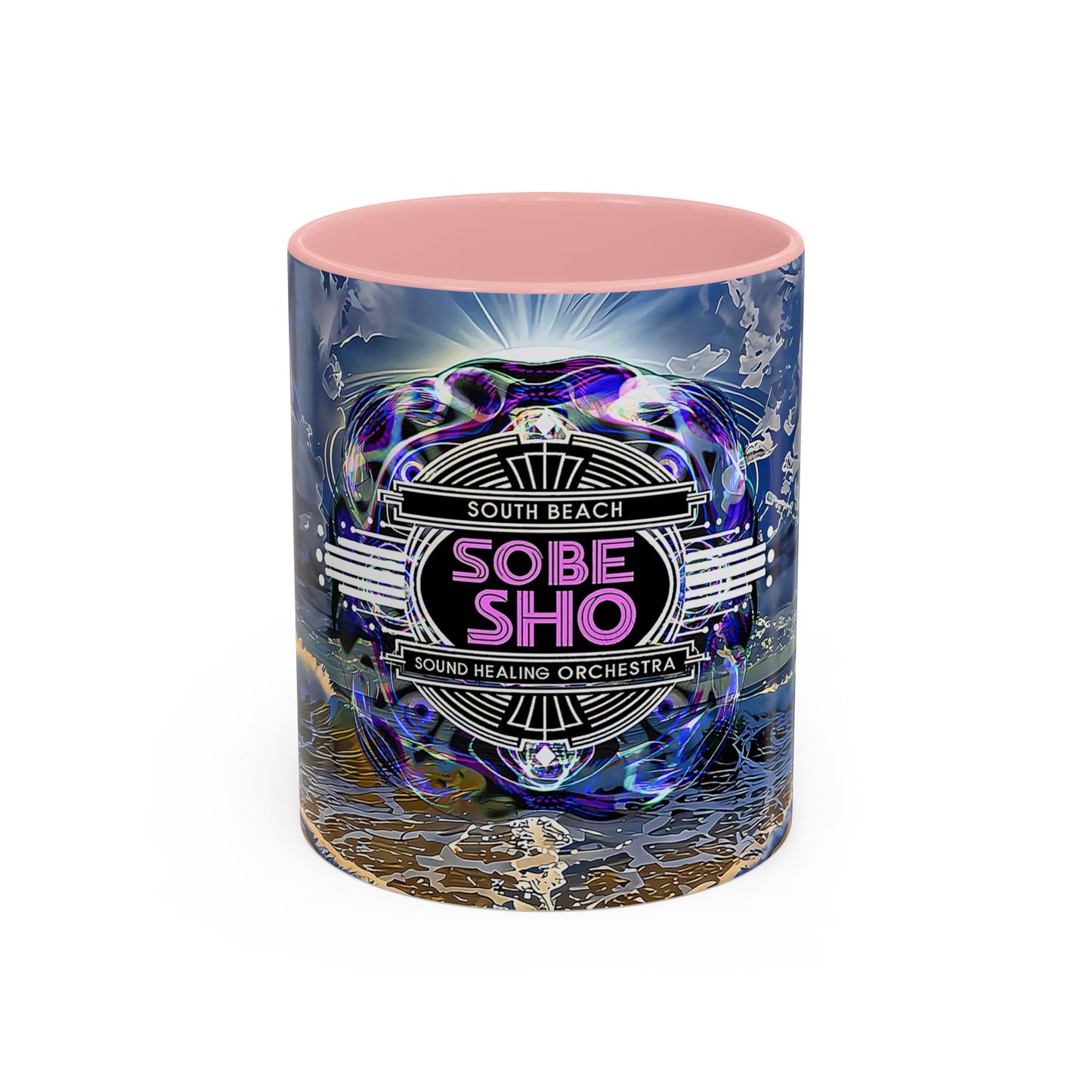 SOBE SHO Vintage Beach Logo Accent Coffee Mug — South Beach Orchestra Design