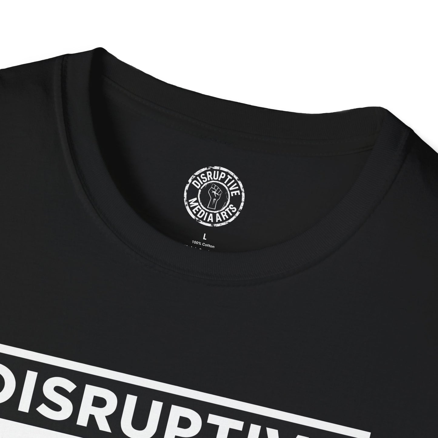 T-Shirt "Hands Off The Arts" Disruptive Media Arts™ Logo Tee – Signal Gear™ Core Uniform [Front + Back Print] Softstyle, Unisex Tee