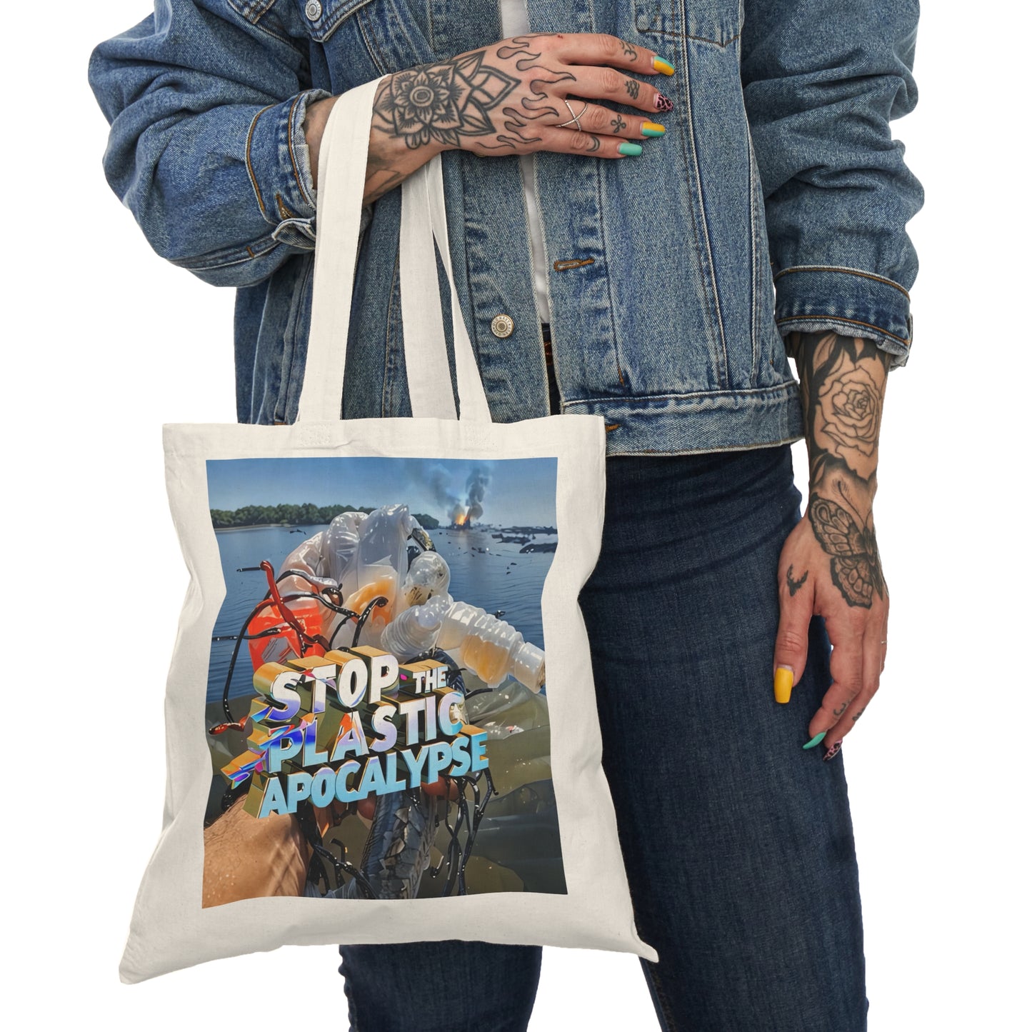 Natural Tote Bag_“Stop the Plastic Apocalypse” Tote – Signal Gear™ Utility Carrier