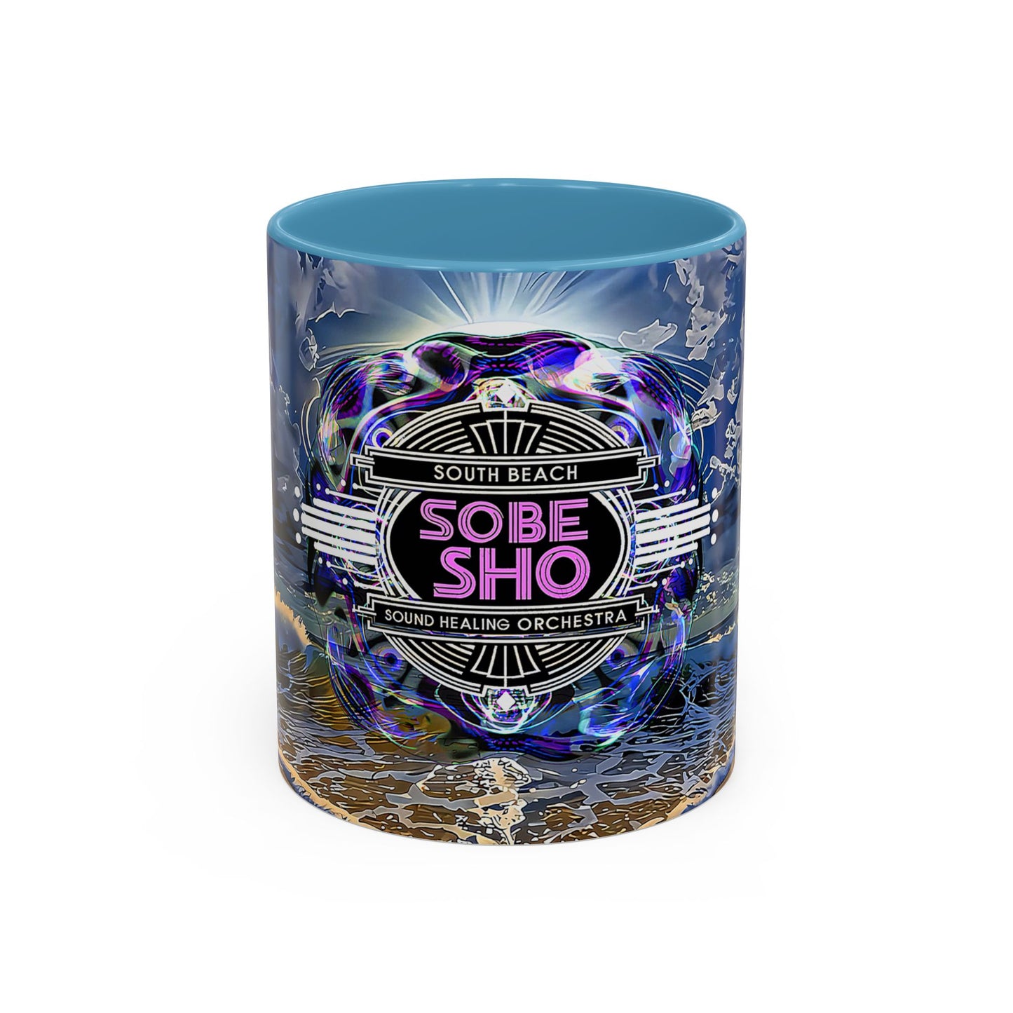 SOBE SHO Vintage Beach Logo Accent Coffee Mug — South Beach Orchestra Design