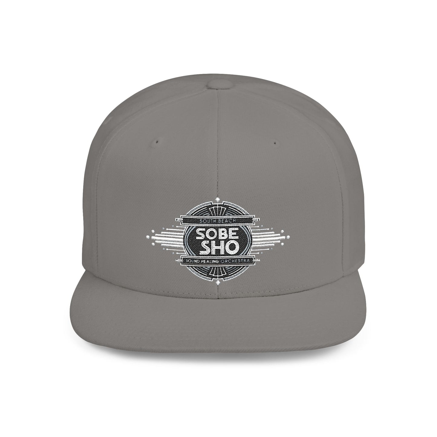 Flat Bill Snapback Hat — Distressed 'Sobe Sho' Badge Logo Cap