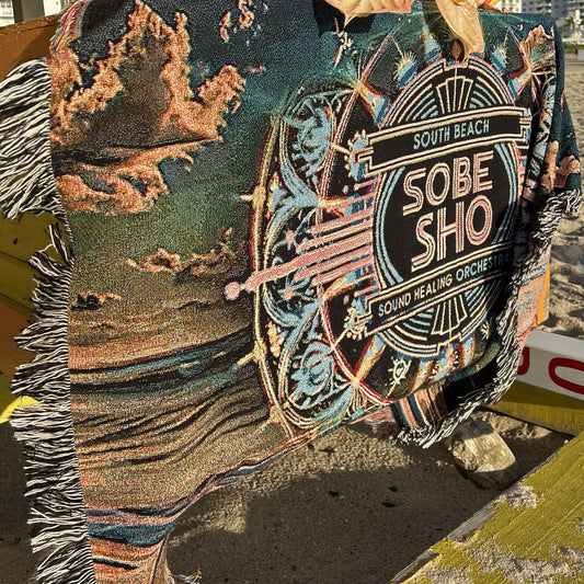 “Rest in Resonance” 100% Cotton, Colorful Woven Blanket, collection from South Beach Sound Healing Orchestra x [dNASAb], Warm Decorative Throw, Ideal Gift for Sound healing sessions, guided meditations, breathwork, yoga
