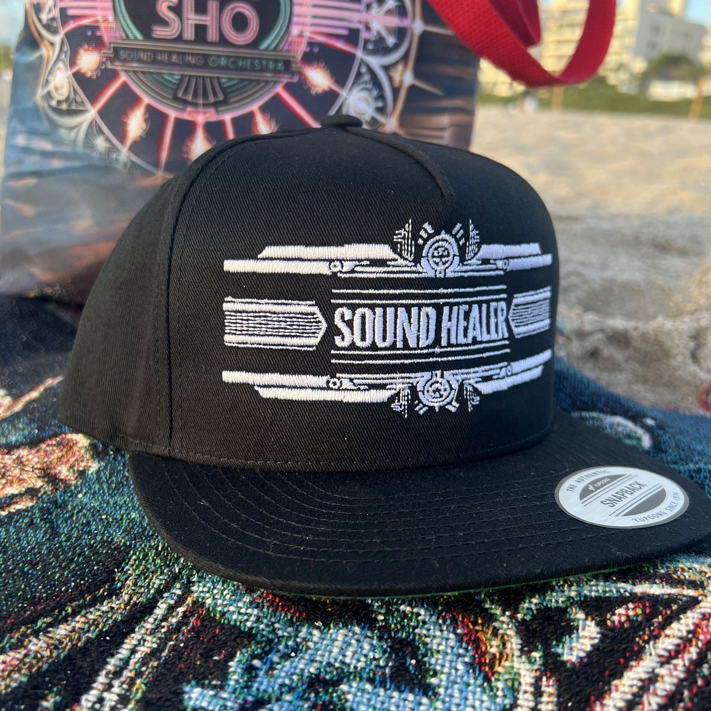 "Sound Healer" Stylish Flat Bill Cap, Embroidered Snapback Hat, Casual Headwear, Gift