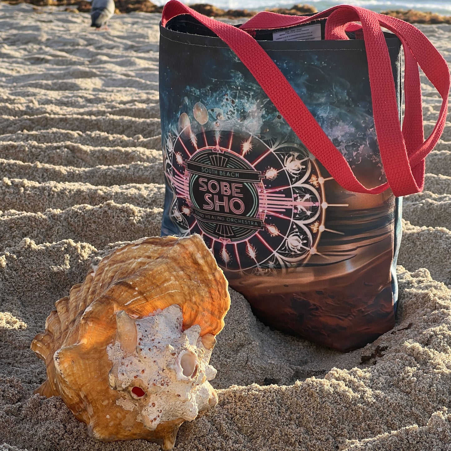 “Carry the Frequency” Vibrant Cosmic Tote Bag | AOP | South Beach Sound Healing Orchestra x [dNASAb] collection, Perfect for Everyday, Beach Days, Gifts, Shopping, Festivals
