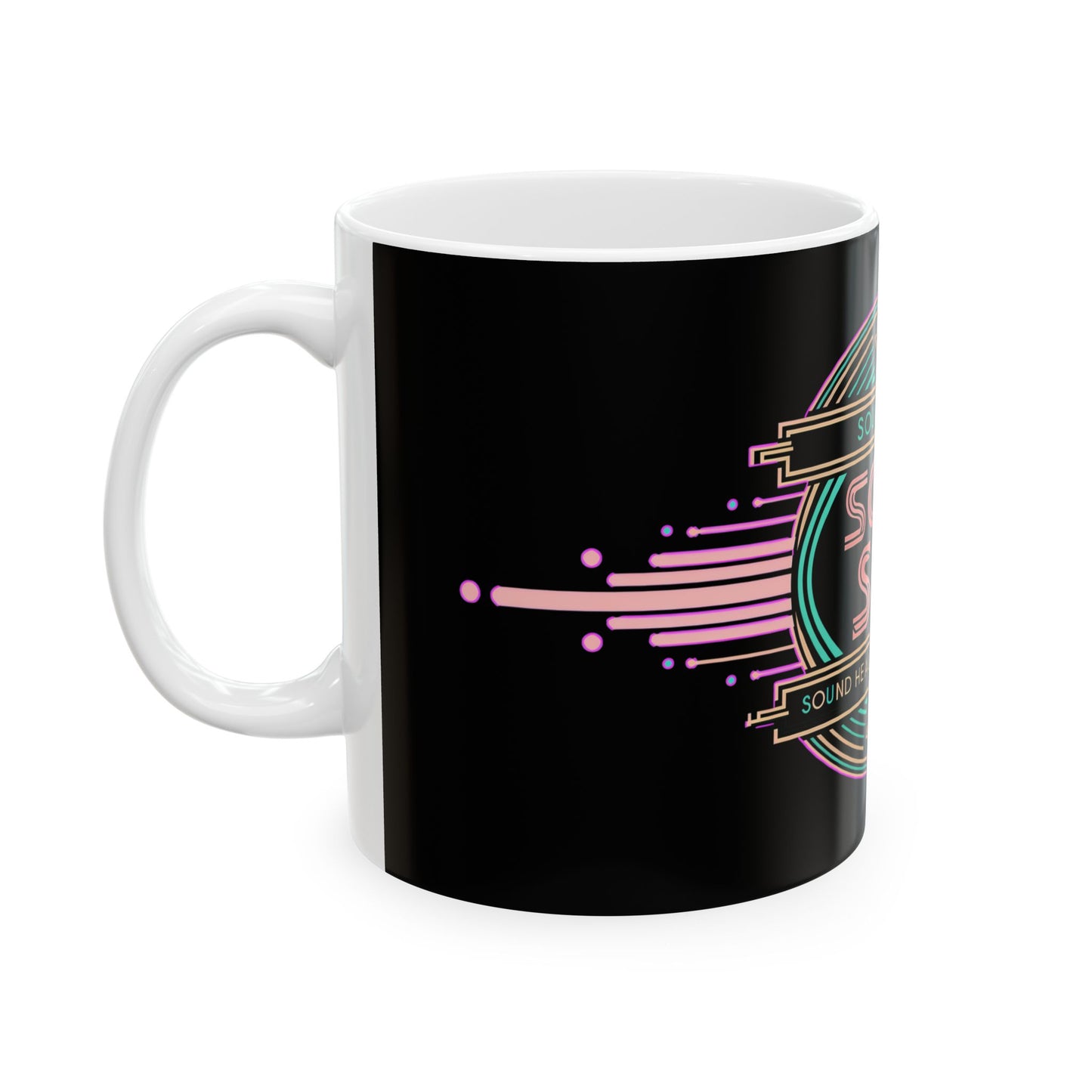 SoBe Sho Neon Art Deco Ceramic Mug — South Beach Sound Healing Orchestra (11oz, 15oz)