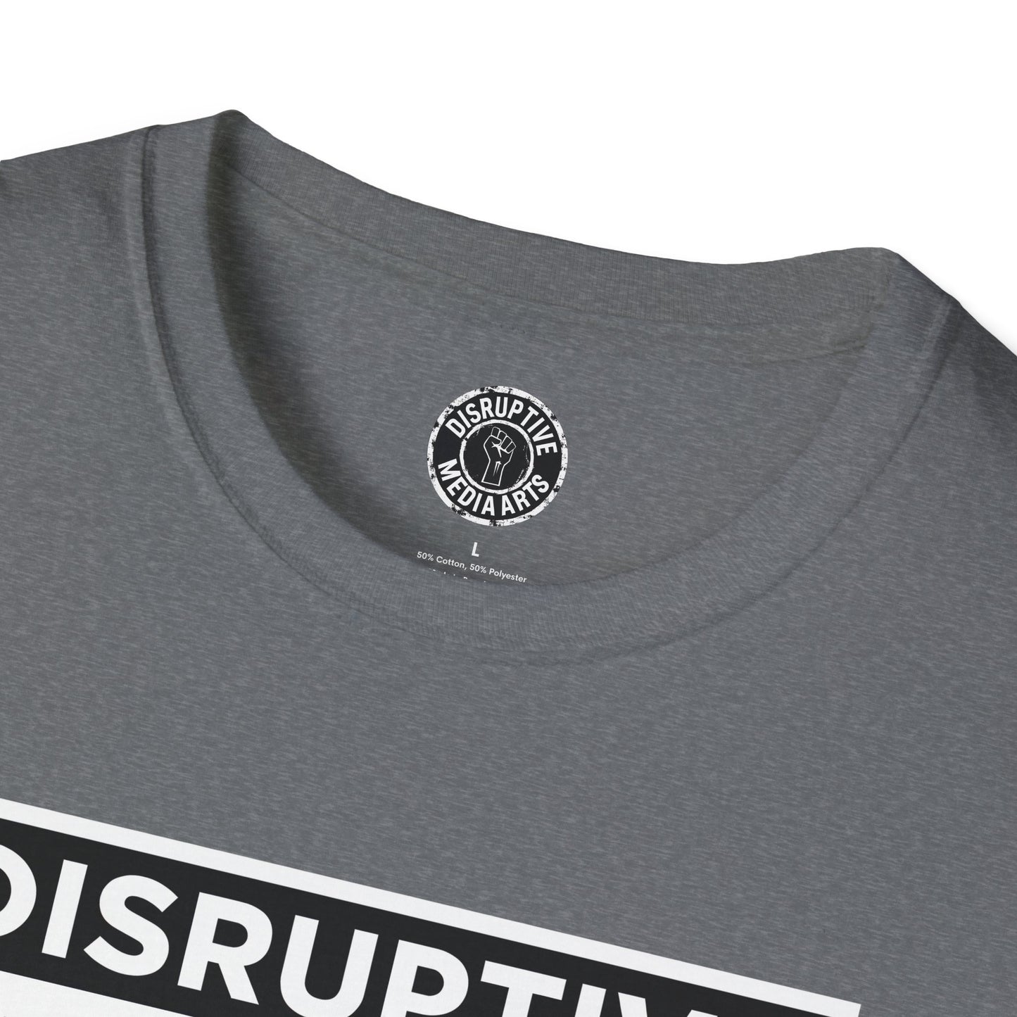T-Shirt "Hands Off The Arts" Disruptive Media Arts™ Logo Tee – Signal Gear™ Core Uniform [Front + Back Print] Softstyle, Unisex Tee