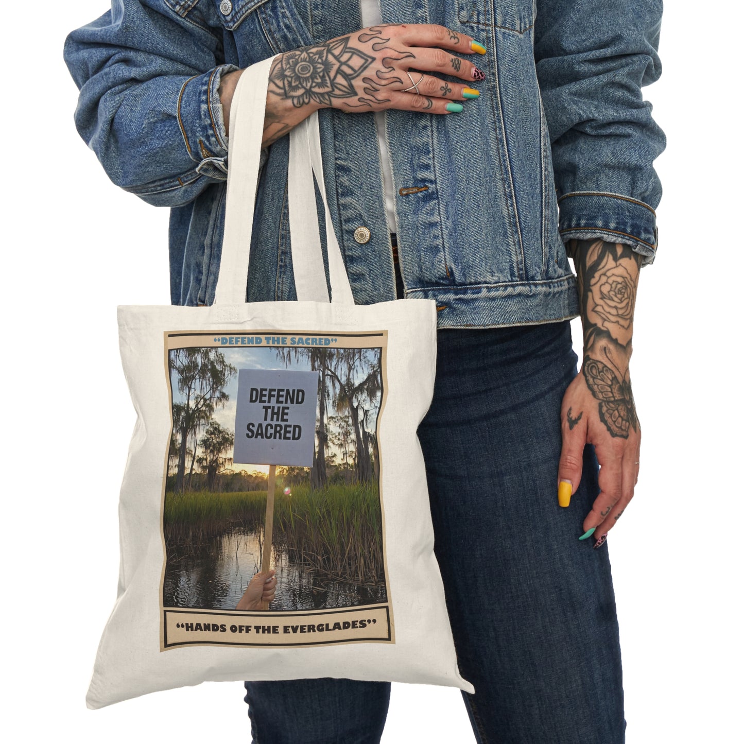 Natural Tote, Eco-Friendly Natural Tote Bag - "Defend the Sacred" "Humanitarian", Reusable Shopping Bag, Environmentalist Gift, Beach Tote, Sustainable Style