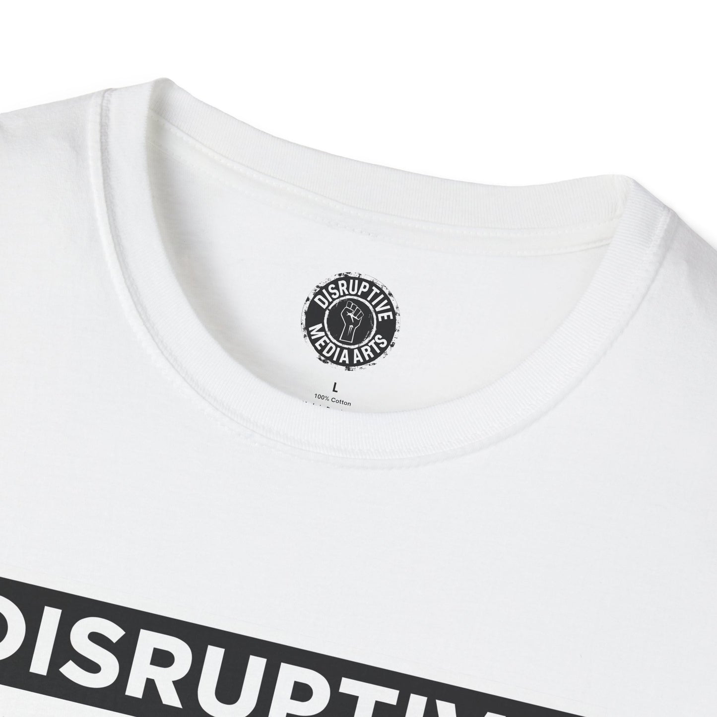T-Shirt "Hands Off The Arts" Disruptive Media Arts™ Logo Tee – Signal Gear™ Core Uniform [Front + Back Print] Softstyle, Unisex Tee