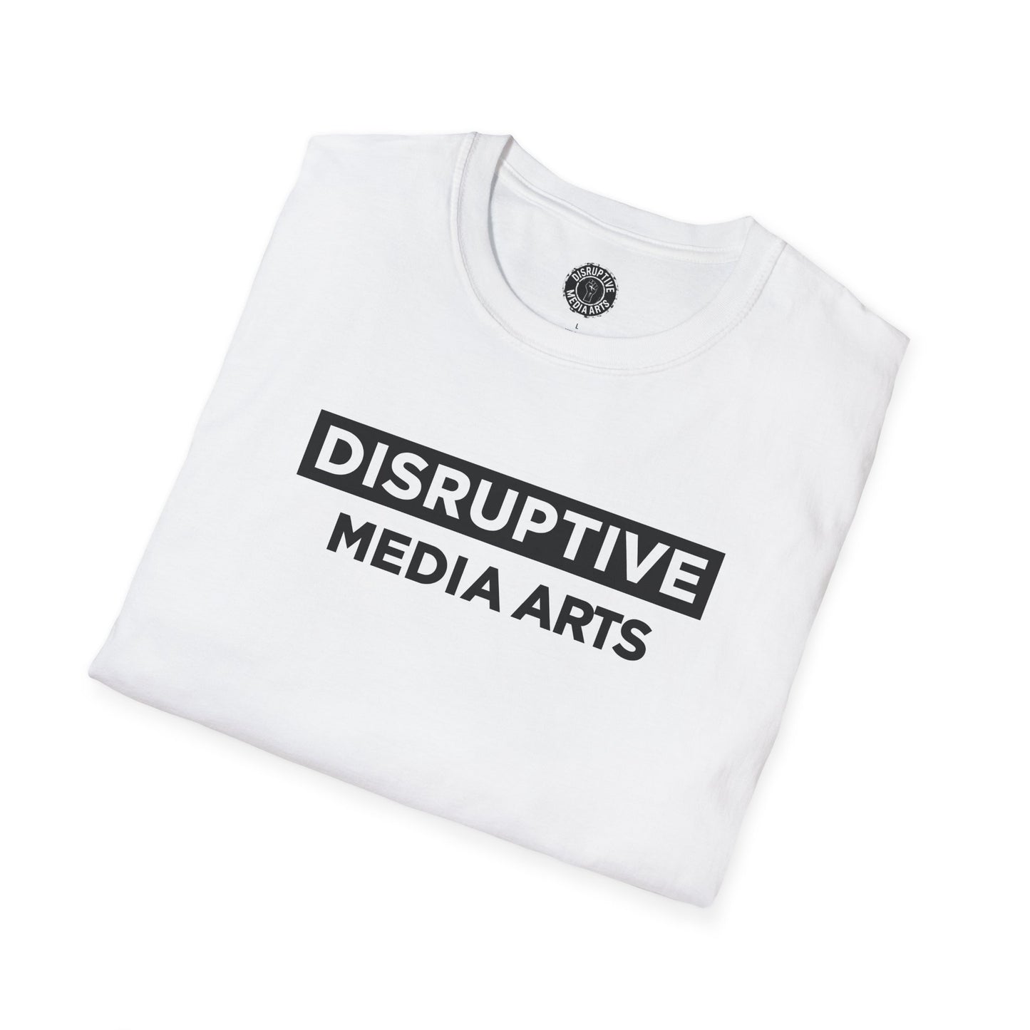 T-Shirt "Hands Off The Arts" Disruptive Media Arts™ Logo Tee – Signal Gear™ Core Uniform [Front + Back Print] Softstyle, Unisex Tee