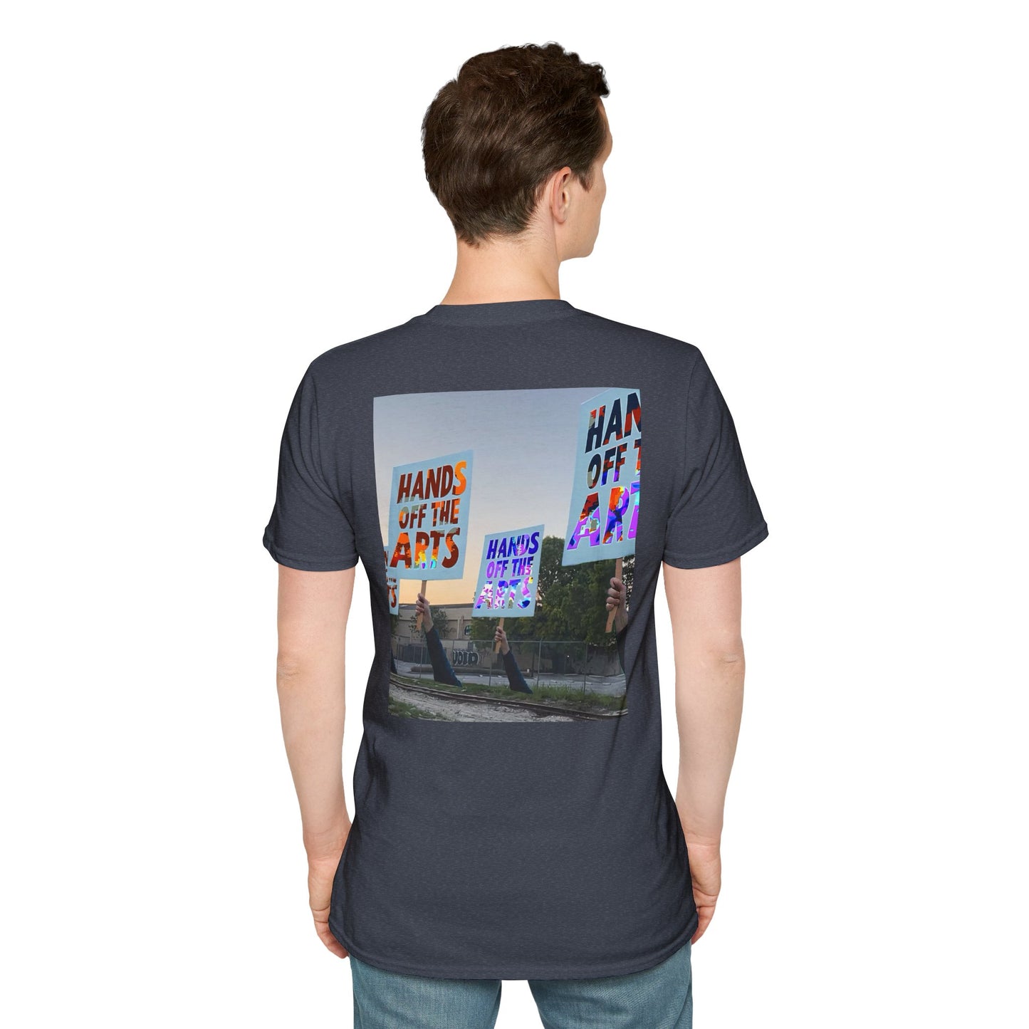 T-Shirt "Hands Off The Arts" Disruptive Media Arts™ Logo Tee – Signal Gear™ Core Uniform [Front + Back Print] Softstyle, Unisex Tee