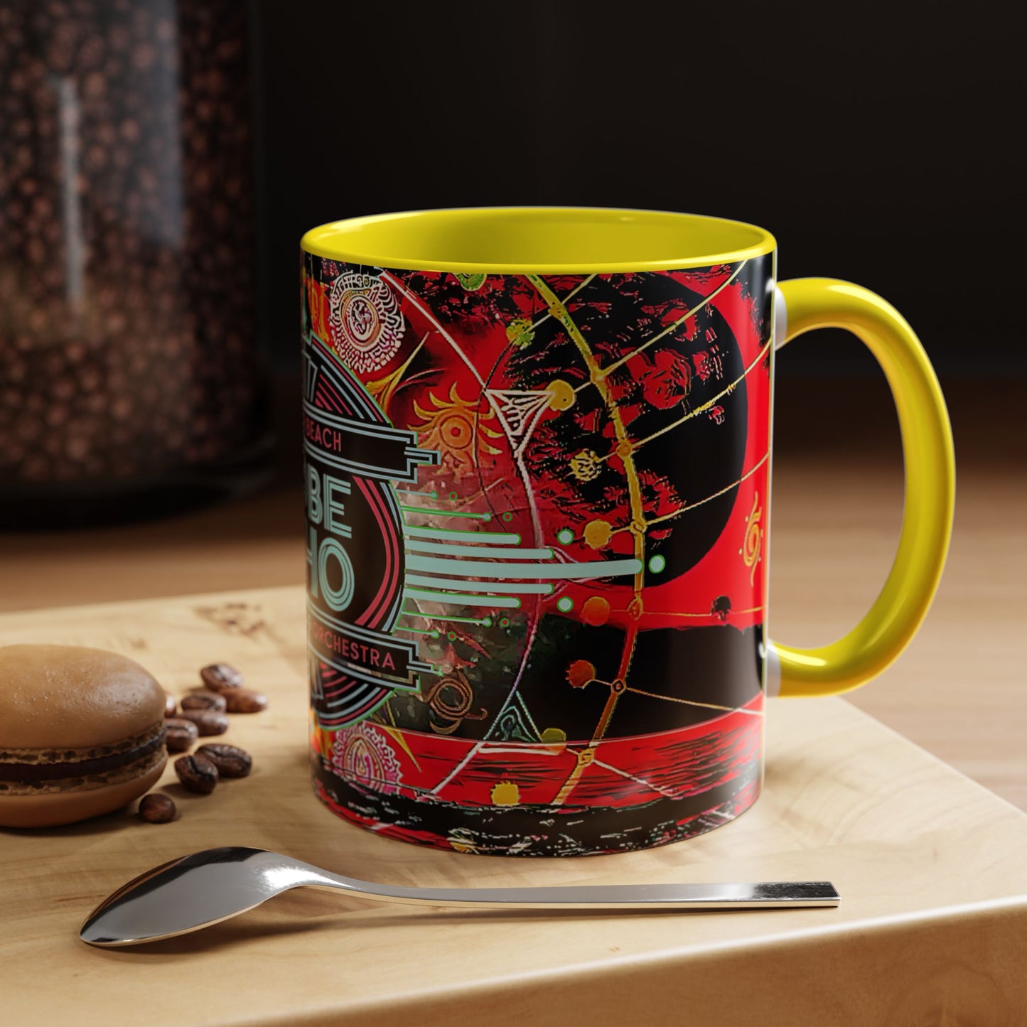 SoBe Sho Music Logo Accent Coffee Mug — Retro Neon South Beach Design