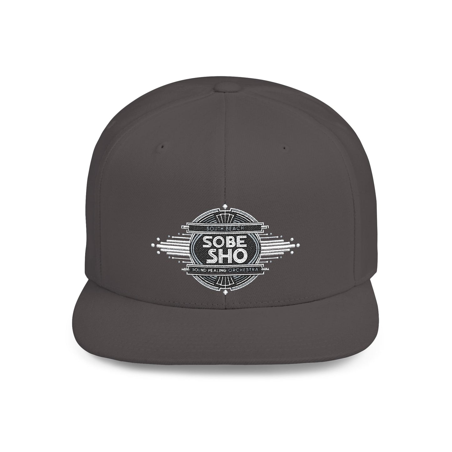 Flat Bill Snapback Hat — Distressed 'Sobe Sho' Badge Logo Cap
