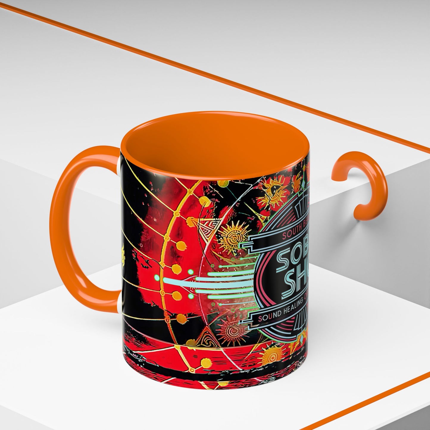 SoBe Sho Music Logo Accent Coffee Mug — Retro Neon South Beach Design