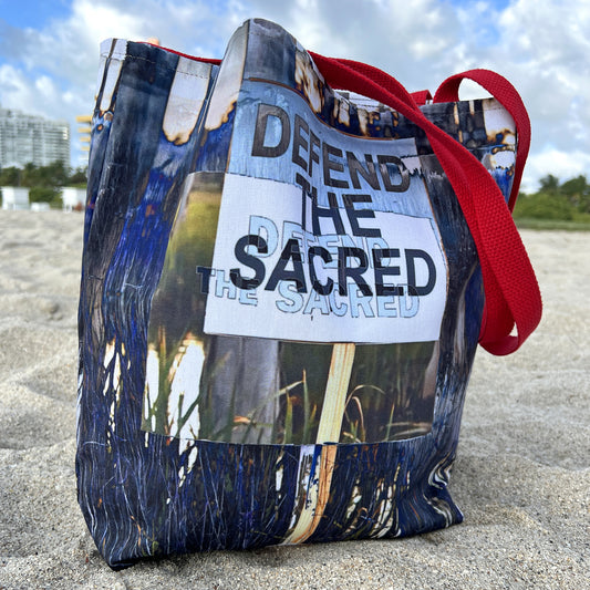 Defend the Sacred Tote Bag | Eco-Friendly Shopping Bag, Statement Bag, Gift for Activists, Inspirational Art, Reusable Canvas Bag