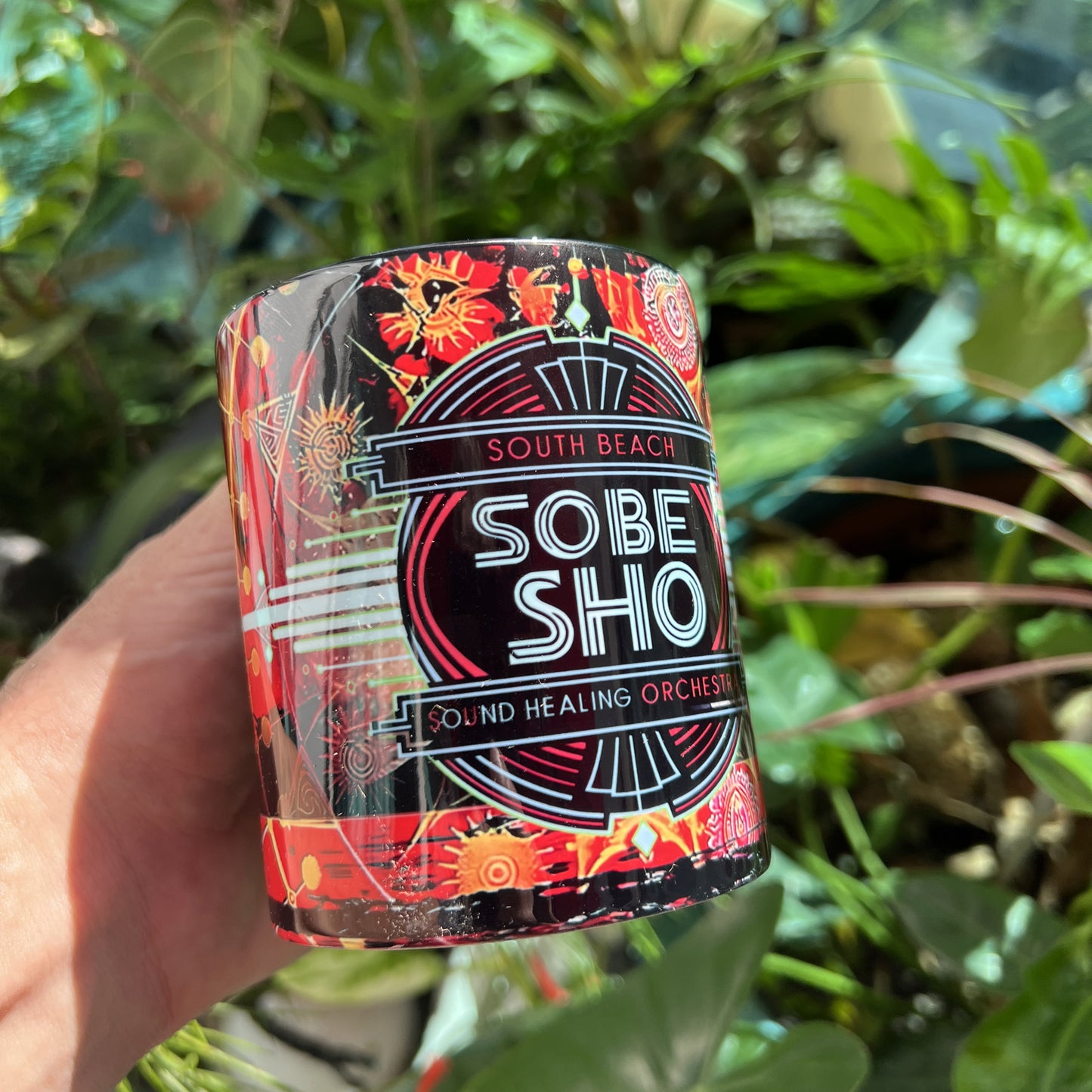 SoBe Sho Music Logo Accent Coffee Mug — Retro Neon South Beach Design