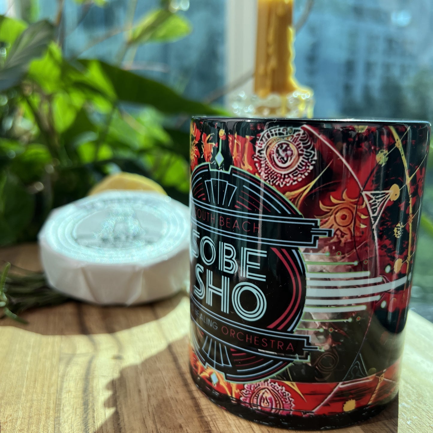 SoBe Sho Music Logo Accent Coffee Mug — Retro Neon South Beach Design