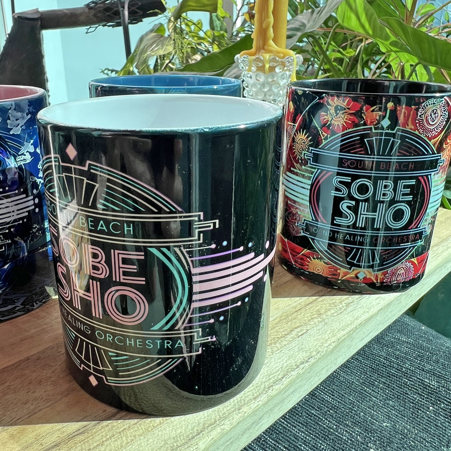 SoBe Sho Music Logo Accent Coffee Mug — Retro Neon South Beach Design